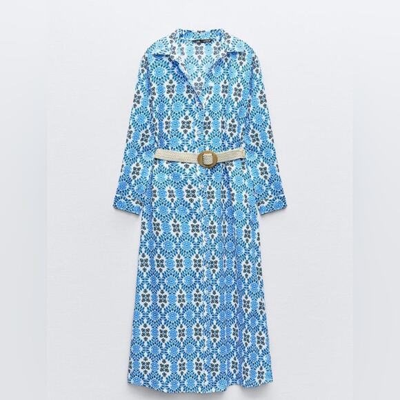 ZARA BELTED PRINTED DRESS - Picture 8 of 11